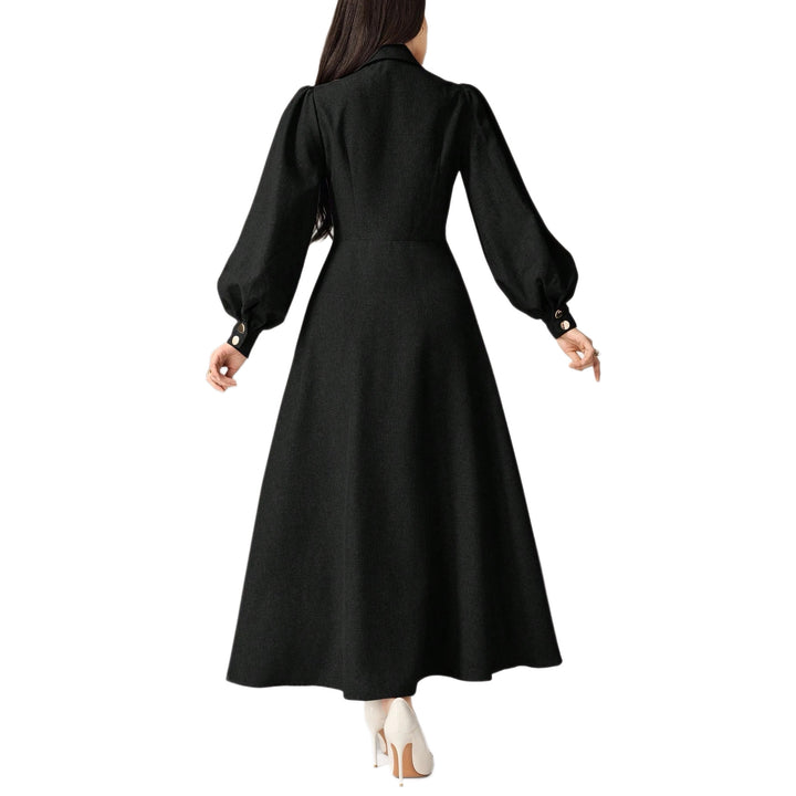 Women's Tailored Midi Dress with Balloon Sleeves and Notched Collar Mune Fashion