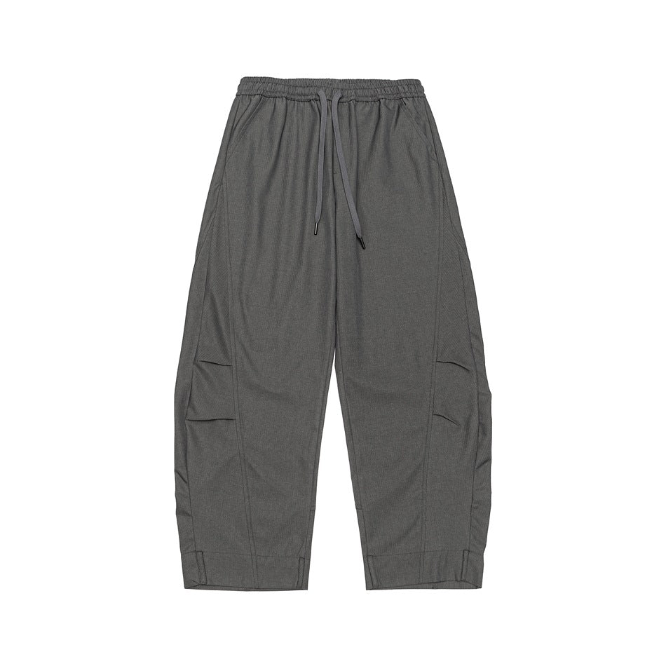 Men's Loose Cropped Cargo Pants with Drawstring and Knee Pleats Mune Fashion