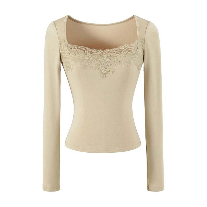 Women's Fitted Long Sleeve Shirt with Lace Bustier Look Mune Fashion