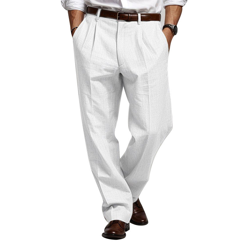 Men's Linen Blend Pleated Pants with Wide Leg and High Waist Mune Fashion