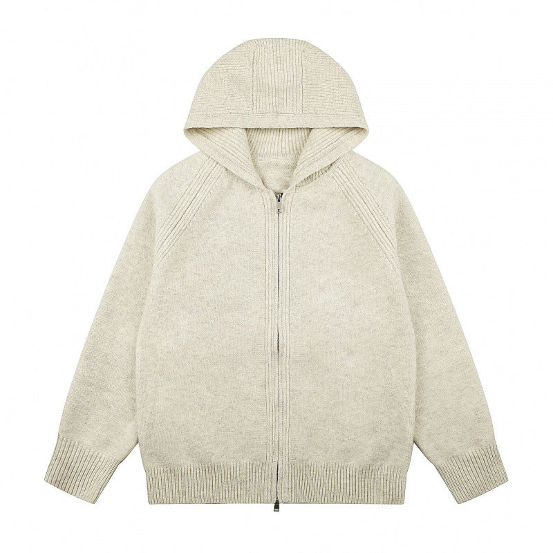 Unisex Wide-Cut Hooded Knit Cardigan with Full Zip and Raglan Sleeves Mune Fashion