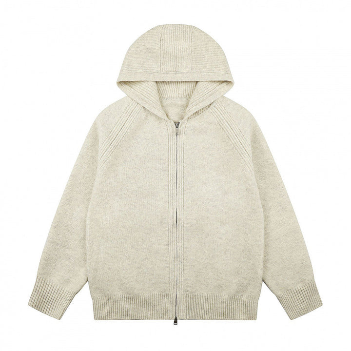 Unisex Wide-Cut Hooded Knit Cardigan with Full Zip and Raglan Sleeves Mune Fashion
