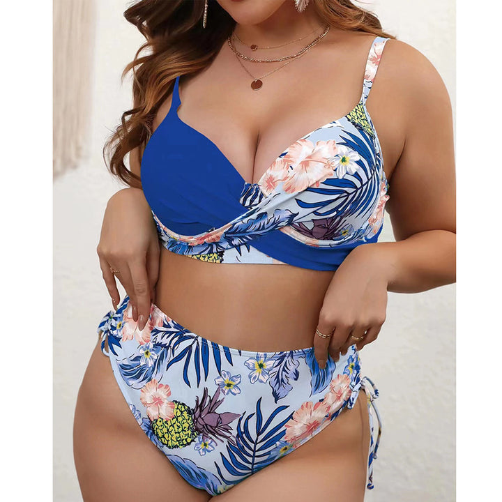 Women High-Waisted Bikini Set with Floral Wrap Top Mune Fashion