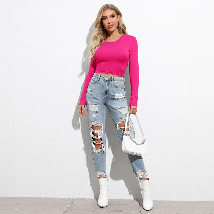 Women's form-fitting cropped long sleeve with sculpting fit and round neckline Mune Fashion