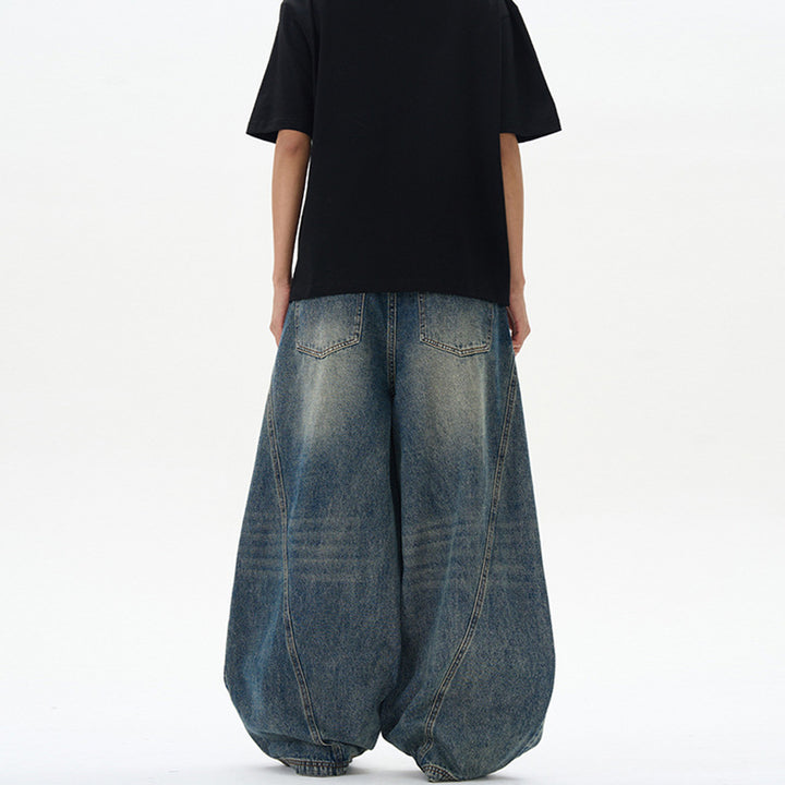 Unisex extra wide denim pants in sculpted baggy cut with low crotch Mune Fashion