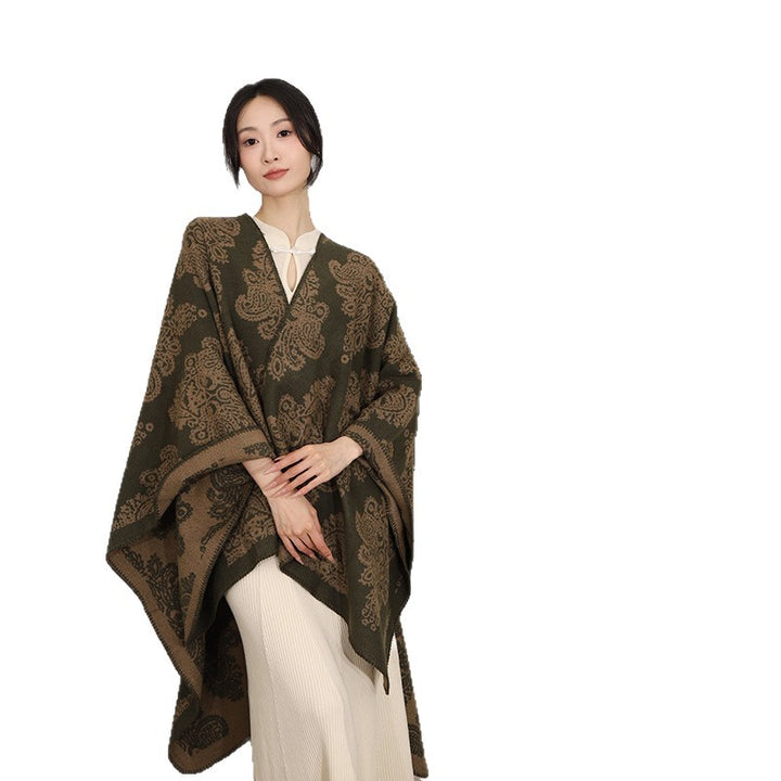 Women Oversized Wrap Cape with Double-Sided Jacquard and Asymmetric Zip Hem Mune Fashion