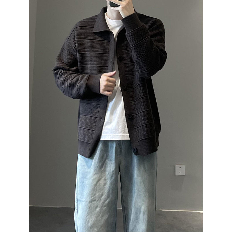 Men's Fashionable Cardigan with Structured Surface Mune Fashion