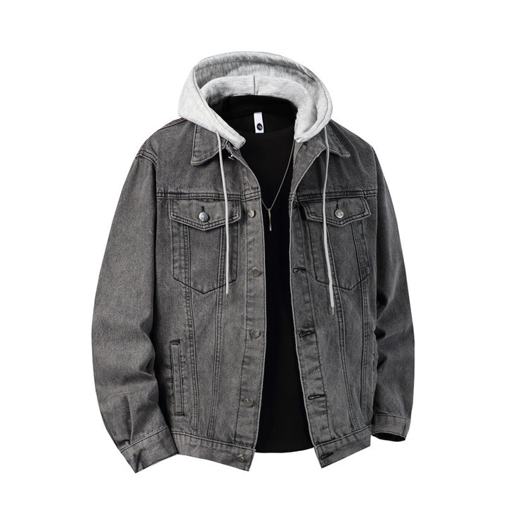 Men's denim jacket with attached hood layered look robust cotton blend Mune Fashion