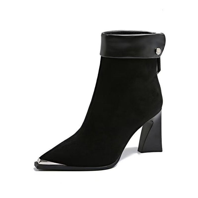 Women Elegant Block Heel Ankle Boots Mune Fashion