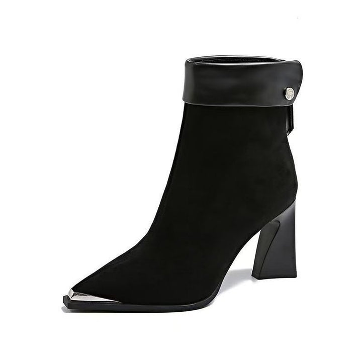 Women Elegant Block Heel Ankle Boots Mune Fashion