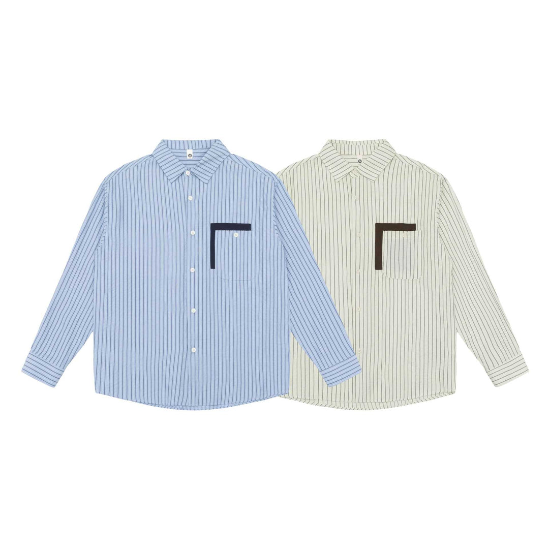 Unisex Casual Oversized Shirt with Vertical Pinstripe Pattern and Contrasting Chest Pocket Mune Fashion
