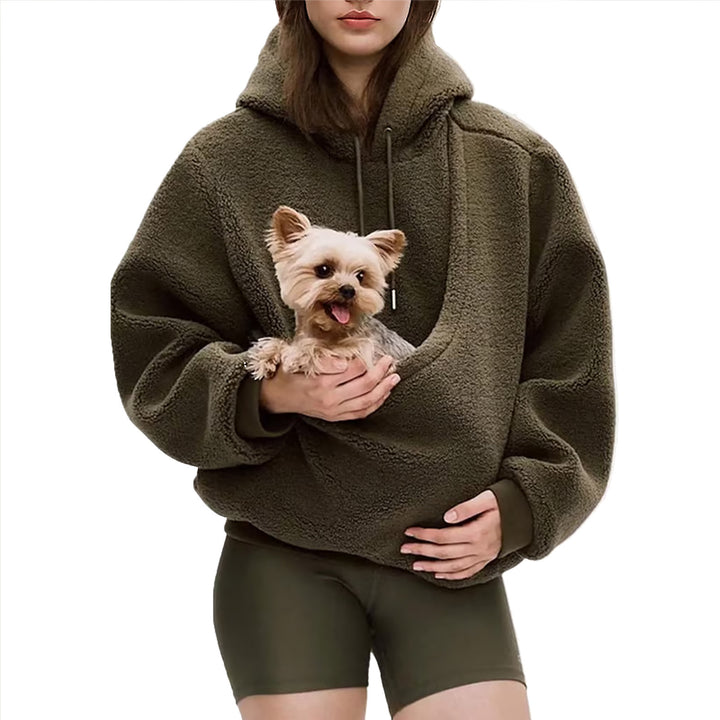 Women’s Oversize Sherpa Hoodie with Integrated Pet Pocket Design Mune Fashion