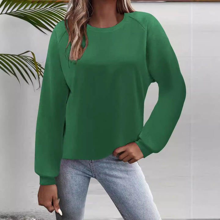 Women's Casual Round Neck Sweatshirt with Raglan Sleeves and Elastic Cuffs Mune Fashion