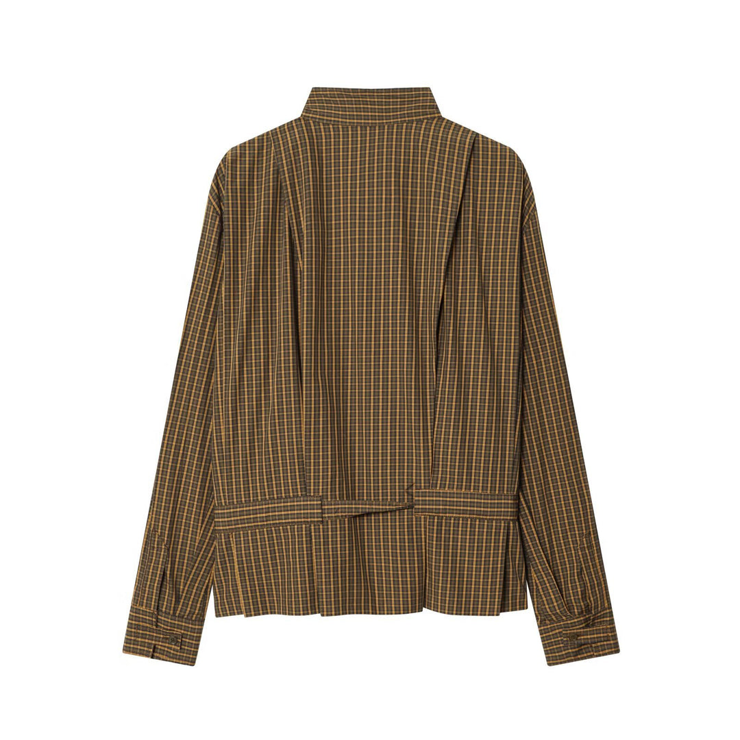 Ladies checkered box jacket with stand-up collar and tie belt Mune Fashion