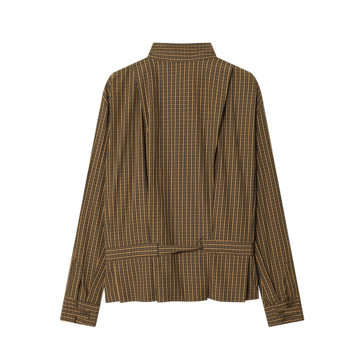 Ladies checkered box jacket with stand-up collar and tie belt Mune Fashion