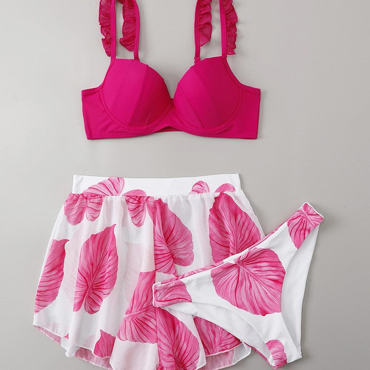 Women Two-Piece Beach Set with Floral Design and Ruffle Details Mune Fashion