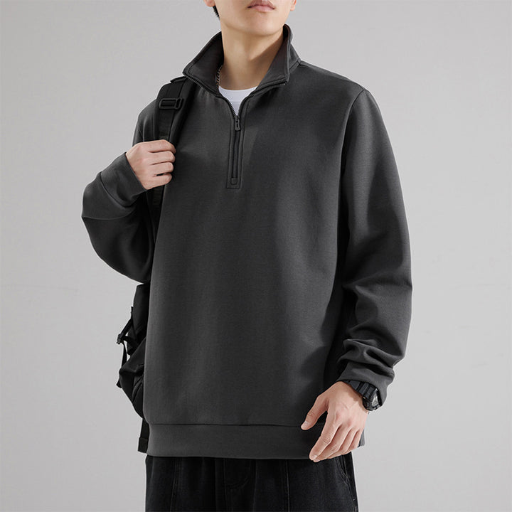 Men's Oversized Half-Zip Sweatshirt with High Stand-Up Collar, Heavy French Terry and Minimalist Design Mune Fashion