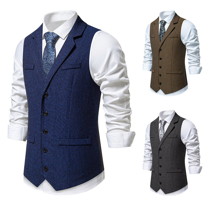 Men's tailored herringbone vest with lapel collar and classic button placket Mune Fashion