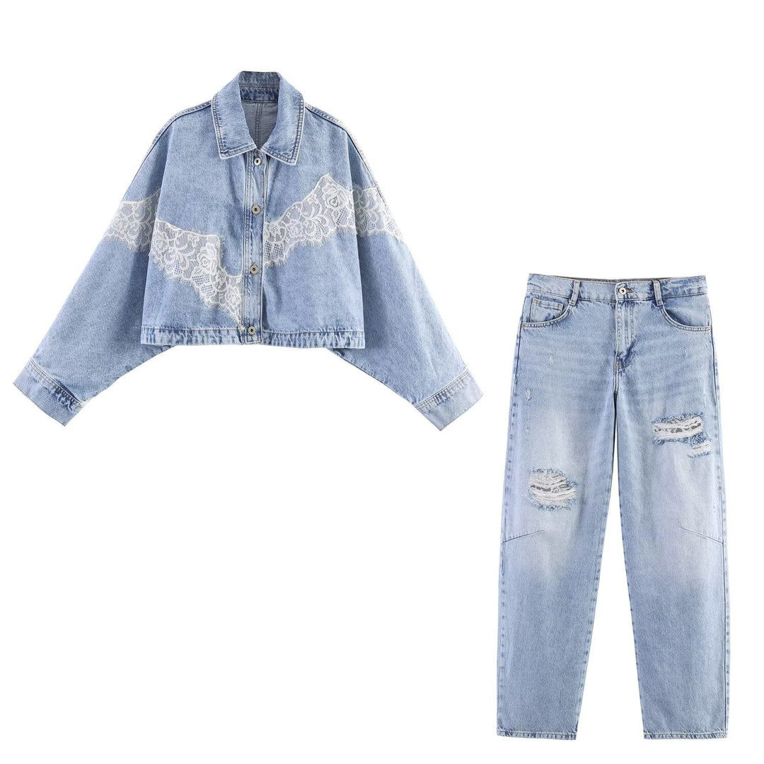 Women Jeans Set with Cropped Jeans Jacket and Casual High-Waist Jeans Mune Fashion