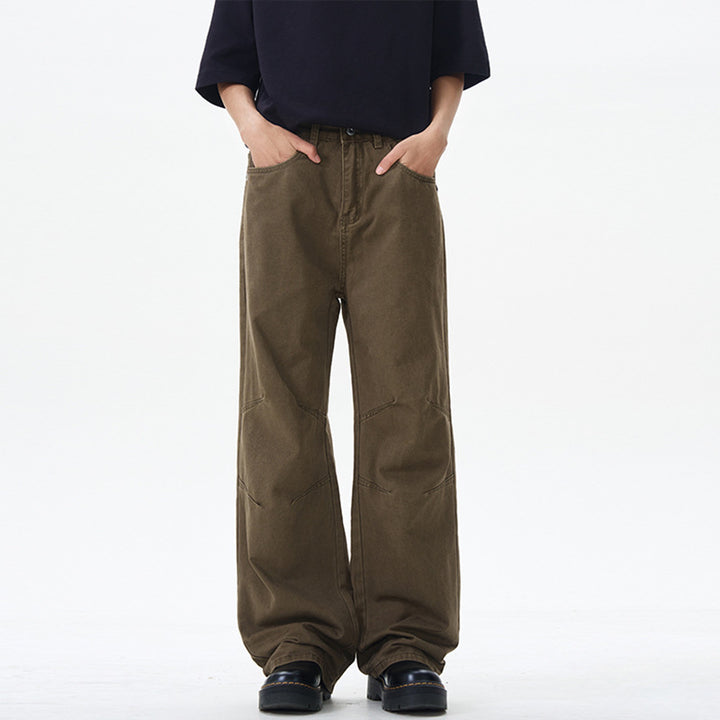 Men's Loose Cotton Twill Trousers with Knee Darts and Flowing Palazzo Silhouette Mune Fashion