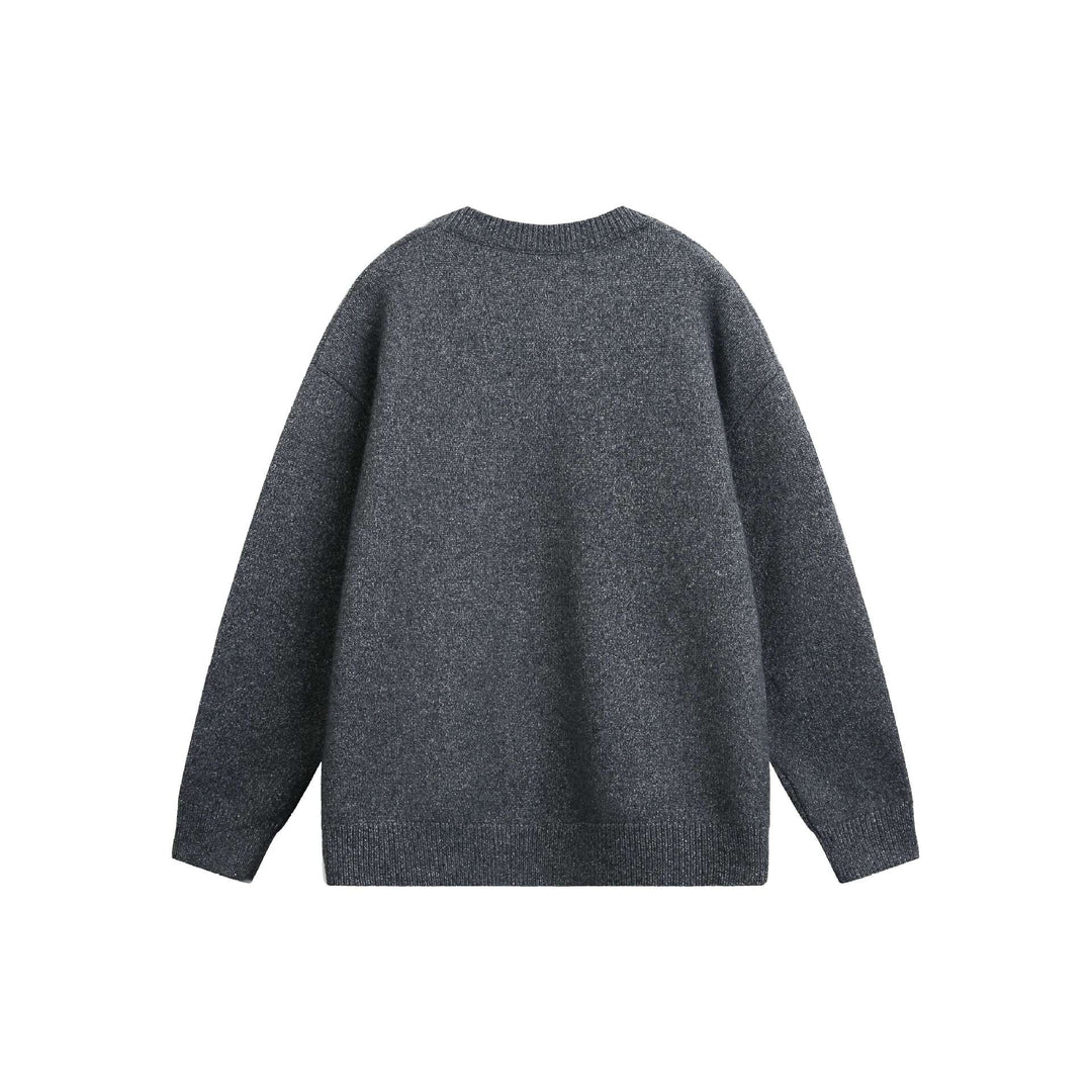 Women Oversize V Neck Knit Sweater with Henley Look and Ribbed Cuffs Mune Fashion