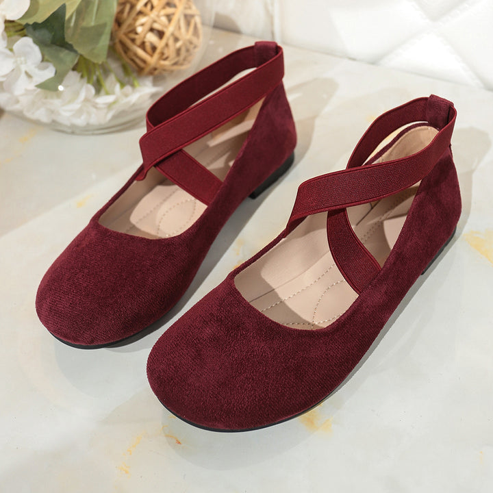Ladies' ballerinas with elastic cross straps and soft velvet suede upper Mune Fashion
