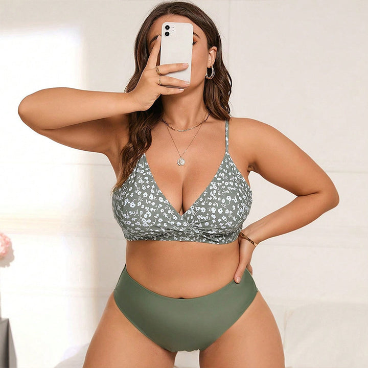 Women High-Waisted Bikini Set with Floral Top Mune Fashion