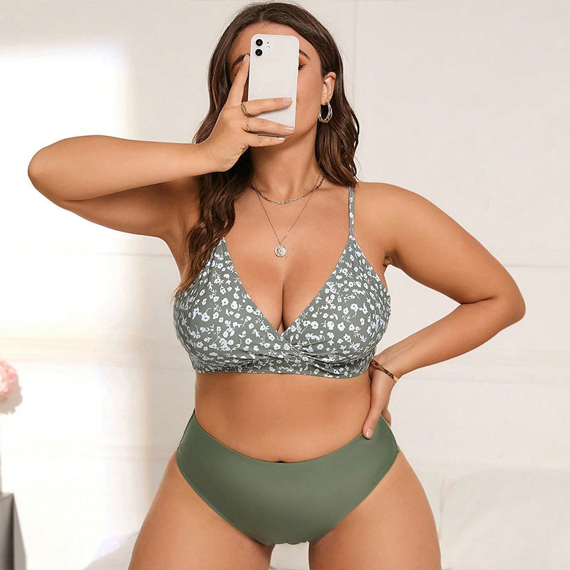 Women High-Waisted Bikini Set with Floral Top Mune Fashion