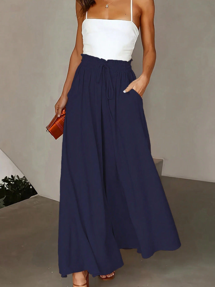 Women's flowing Palazzo pants with paperbag waist and deep side pockets Mune Fashion
