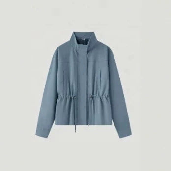 Women's Lightweight Tailored Transition Jacket with Stand-Up Collar, Drawstring and Concealed Closure Mune Fashion