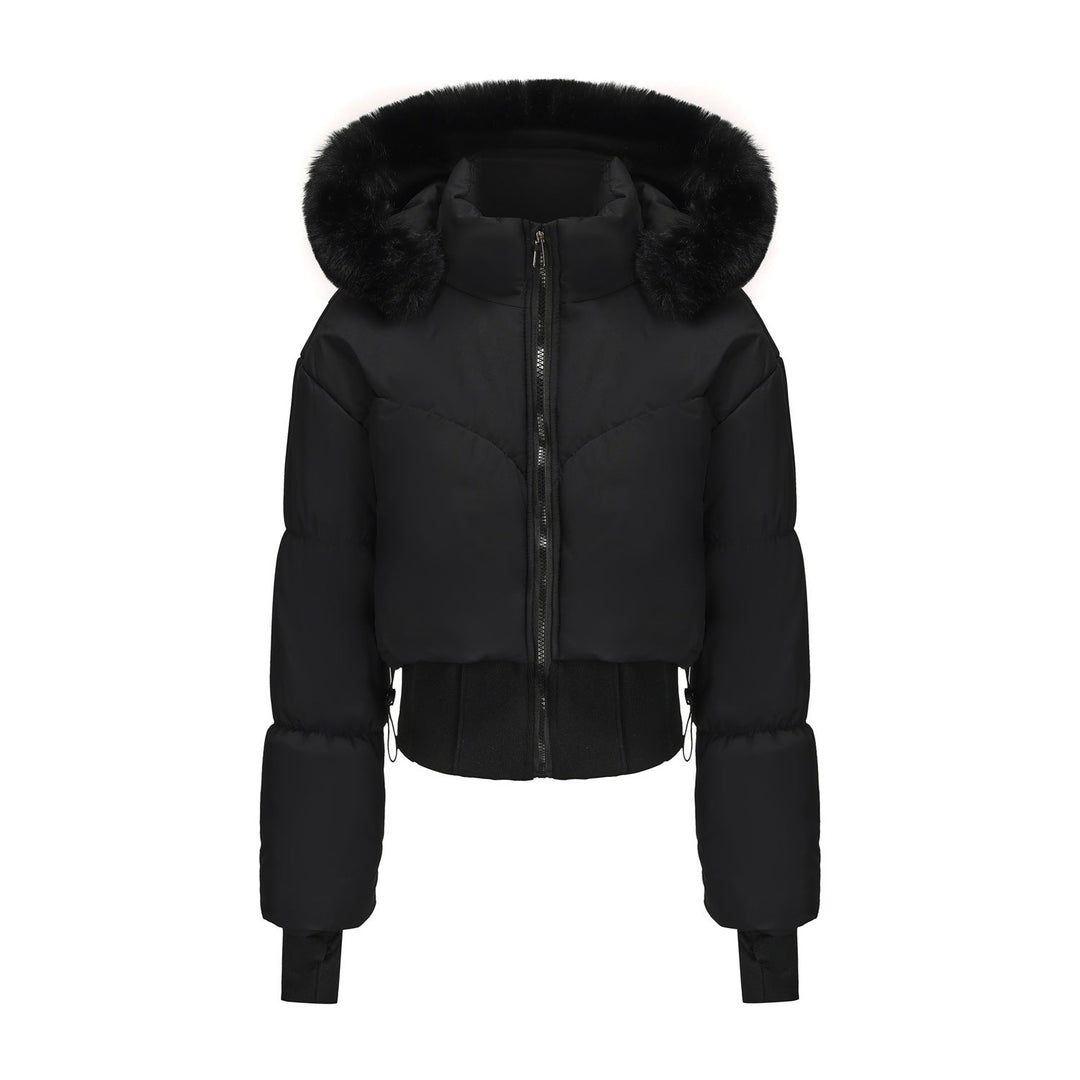 Mune | Ladies Cropped Down Jacket with Removable Hood and Faux Fur Trim