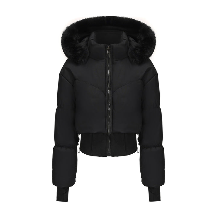 Mune | Ladies Cropped Down Jacket with Removable Hood and Faux Fur Trim