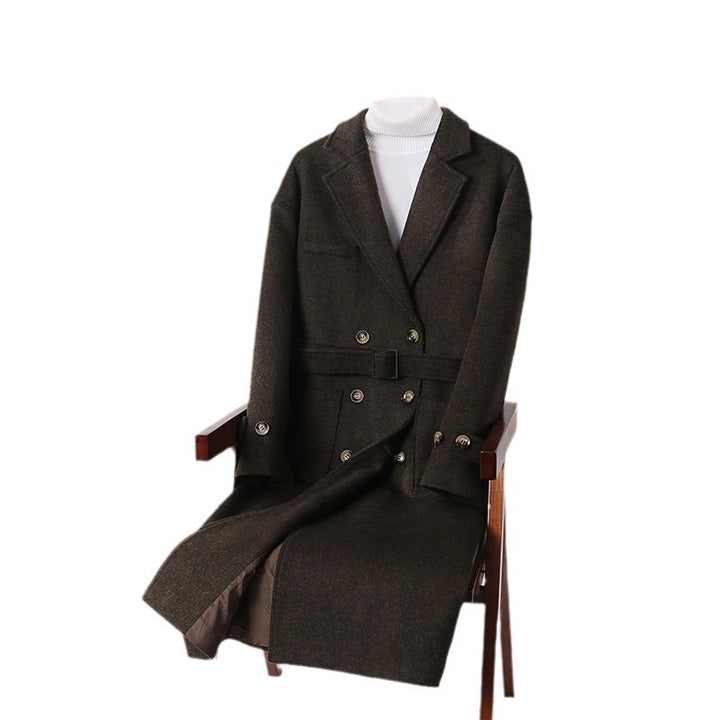 Men's Double-Breasted Wool Blend Long Coat with Notched Lapels and Flap Pockets Mune Fashion