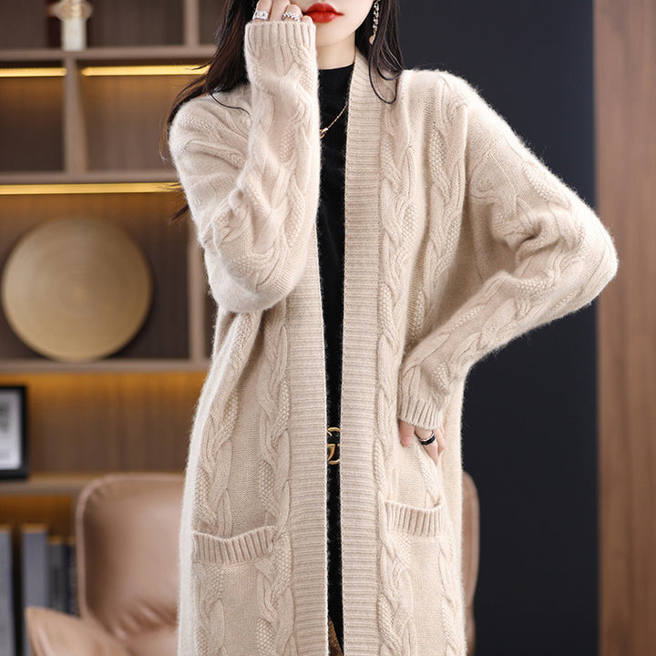 Women Oversize Long Cardigan made of soft wool blend with contrasting block stripes Mune Fashion