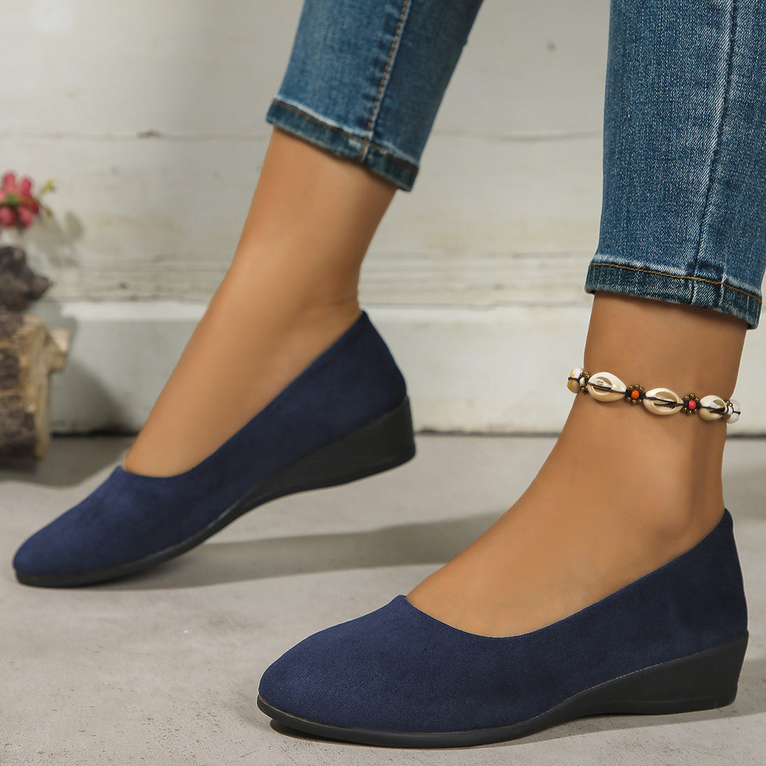 Ladies Slip-on Wedge Ballerina with Low Wedge Heel and Padded Comfort Insole Mune Fashion