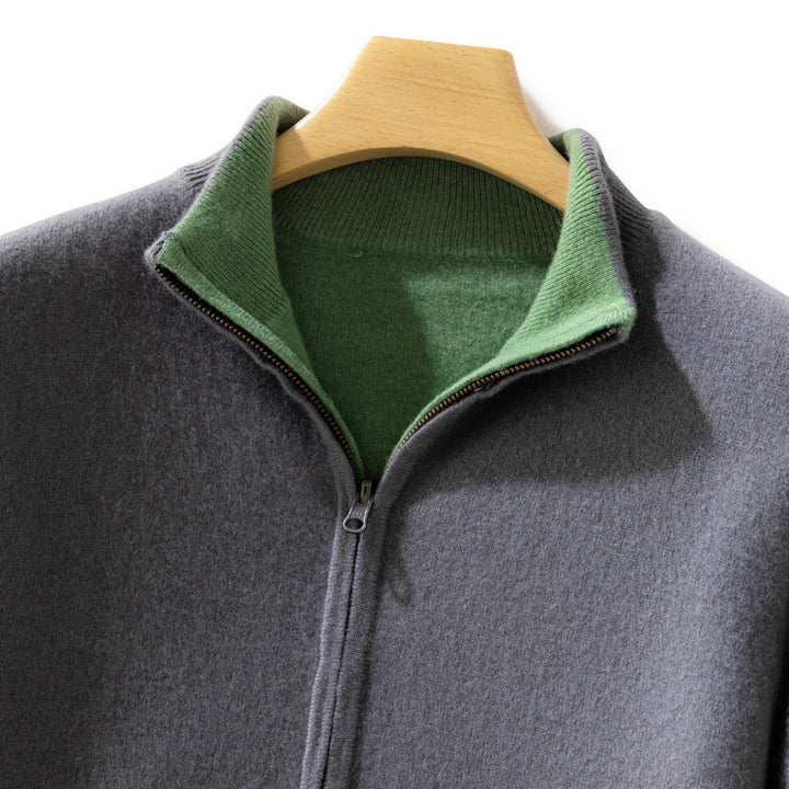 Women Short-Cut Zip Knitted Cardigan with Stand-Up Collar and Cashmere-Like Softness Mune Fashion