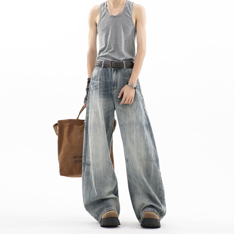 Men's ultra-wide baggy jeans with a low crotch and structured pleated look Mune Fashion