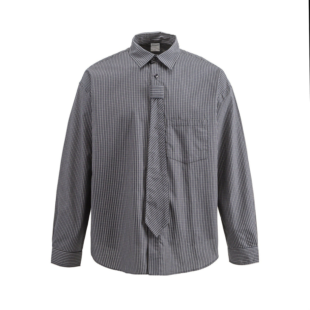 Men's Checkered Long Sleeve Shirt with Integrated Tie Placket Mune Fashion