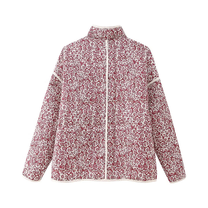 Women's quilted floral jacket with stand-up collar, zipper, and patch pockets Mune Fashion