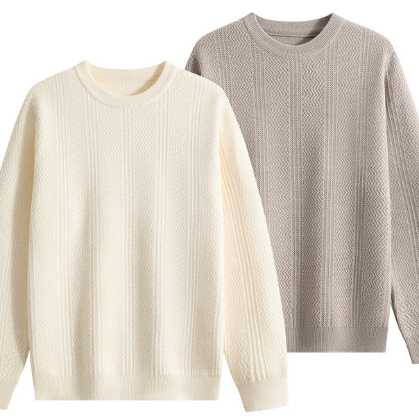 Unisex Structured Round Neck Knit Sweater with Openwork Pattern Mune Fashion