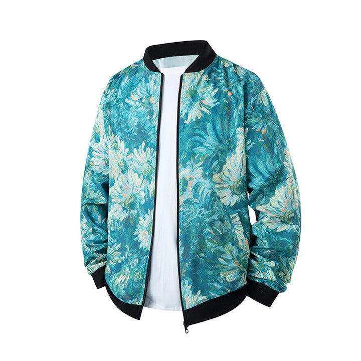 Herren Bomberjacke im Ethno-Print mit leichter Wattierung und geripptem Saum Mune Fashion