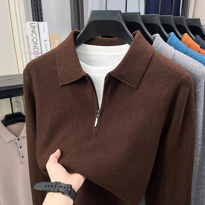 Men's Fine Knit Half-Zip Polo with Shirt Collar and Fine Rib Structure Mune Fashion