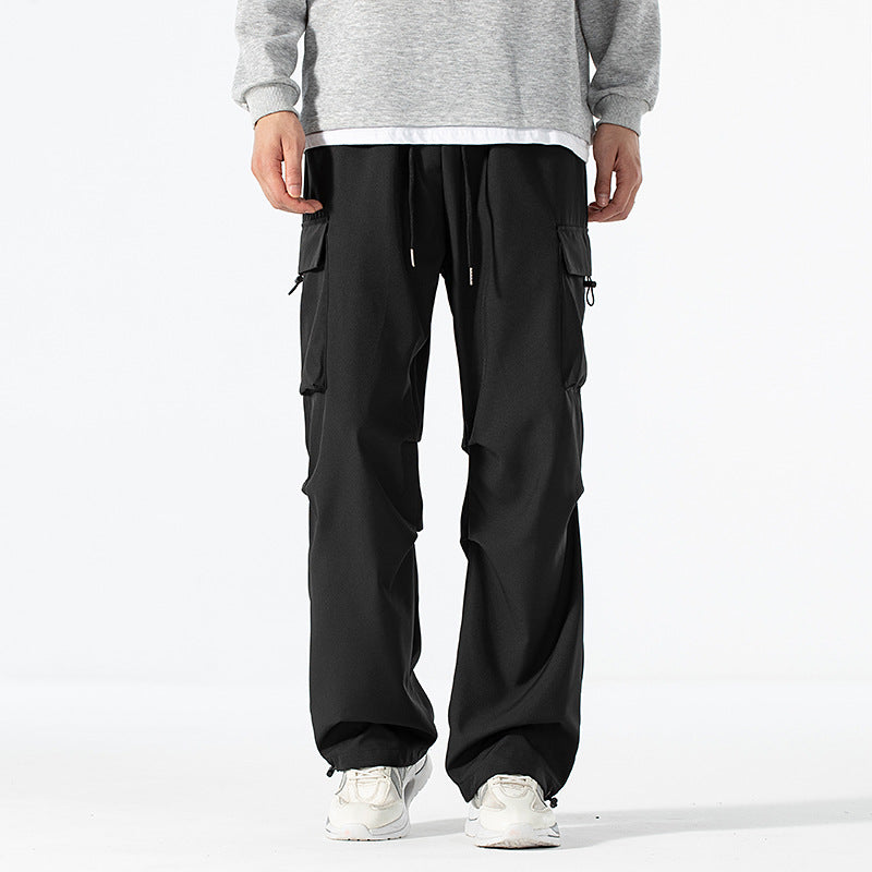 Men's Loose-Fitting Cargo Utility Pants with Drawstring Waist and Multiple Pockets Mune Fashion