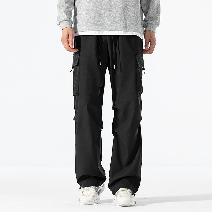 Men's Loose-Fitting Cargo Utility Pants with Drawstring Waist and Multiple Pockets Mune Fashion
