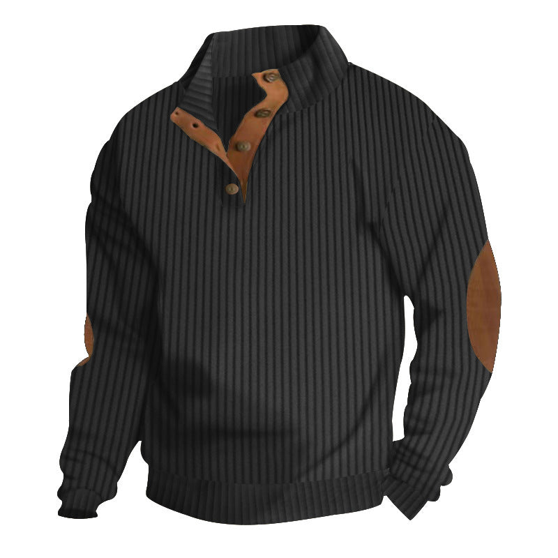 Men's chunky knit turtleneck with cable pattern, stand-up collar and leather elbow patches Mune Fashion