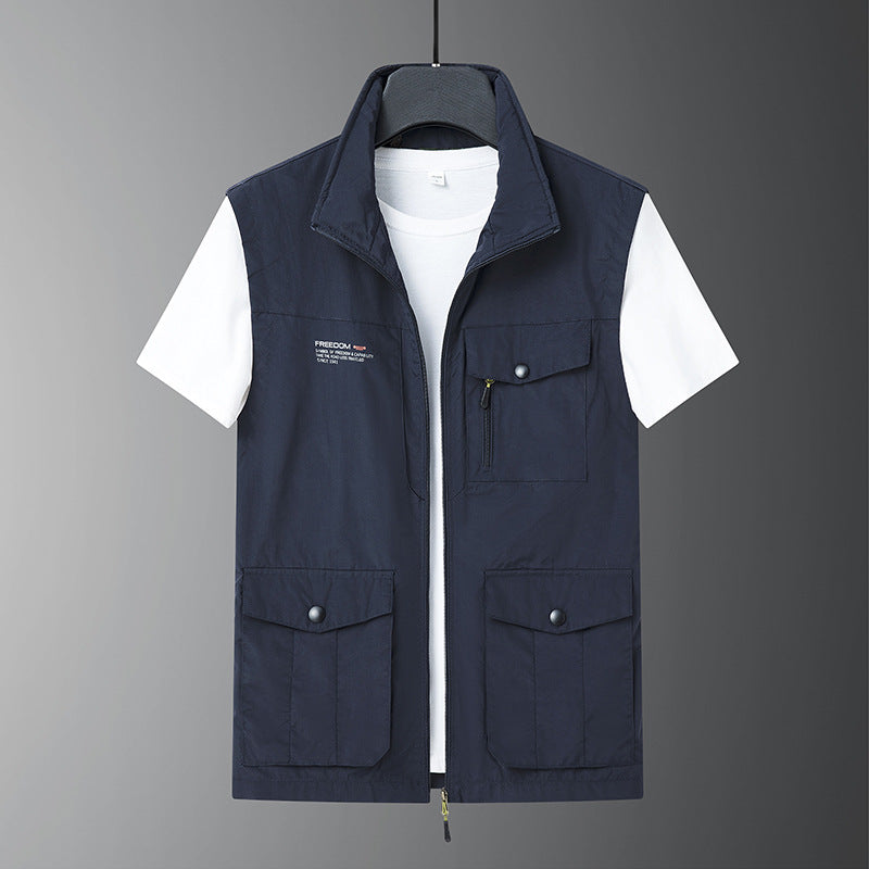 Men's Multifunctional Utility Vest with Zipper and Multiple Flap and Zipper Pockets Mune Fashion