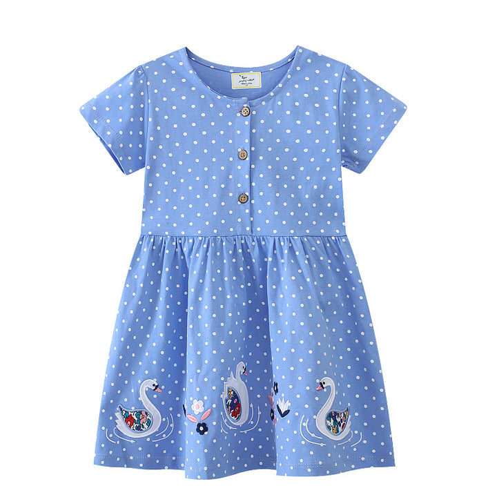 Girls summer dress with playful swan motif Mune Fashion