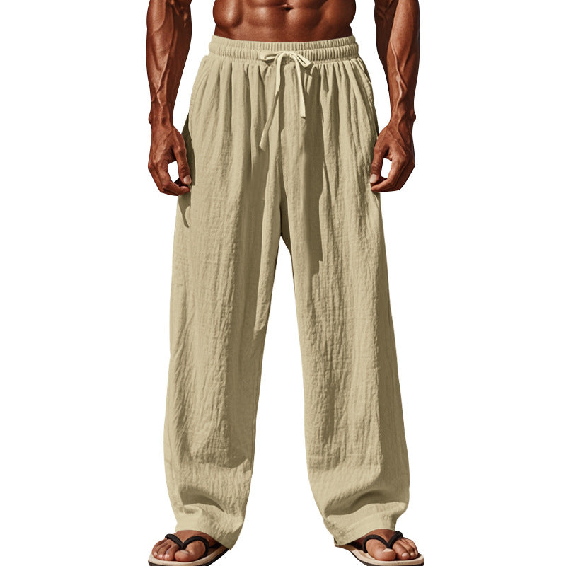 Men's airy linen summer trousers with wide leg, pleated front and elastic comfort waistband Mune Fashion