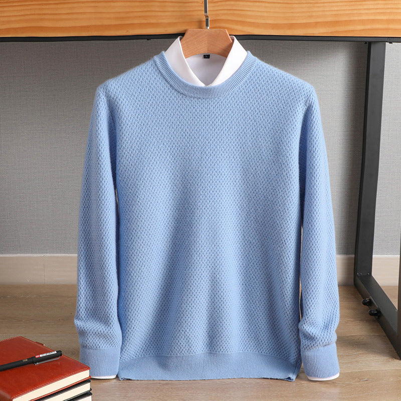 Men's classic round neck sweater made of cashmere-like wool blend with fine texture Mune Fashion