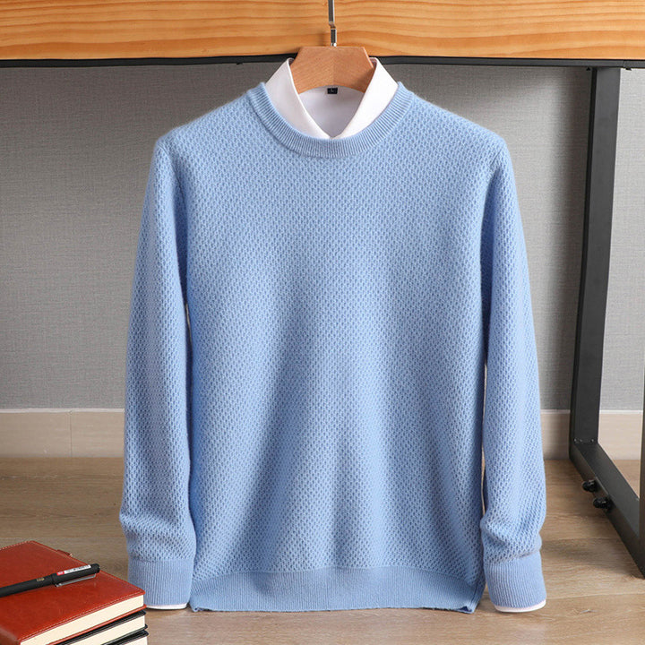 Men's classic round neck sweater made of cashmere-like wool blend with fine texture Mune Fashion